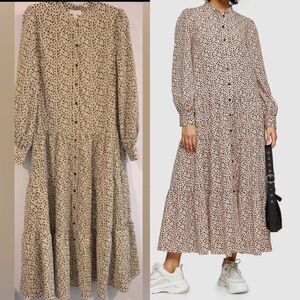 NWT, Topshop, Spotted Tiered Long Sleeve Midi Shirt Dress w/Drop Waist, Sz 8-10